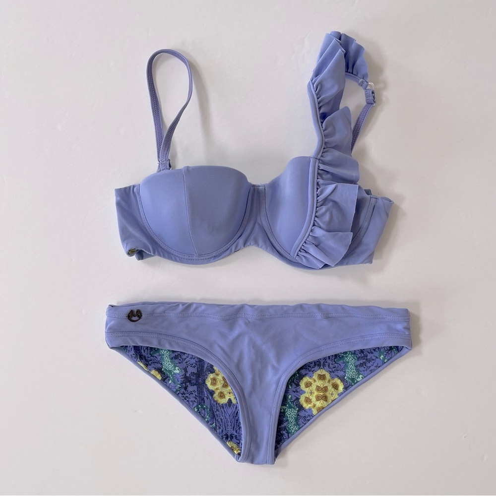 Maaji lavender trails ruffle front underwire bustier bikini